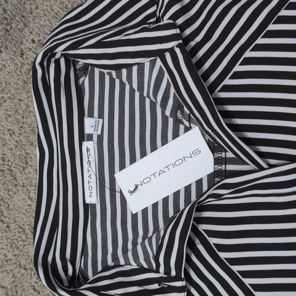 NWT Notations Black And White Striped Long Sleeve Button Down Blouse Size Large - Picture 7 of 12